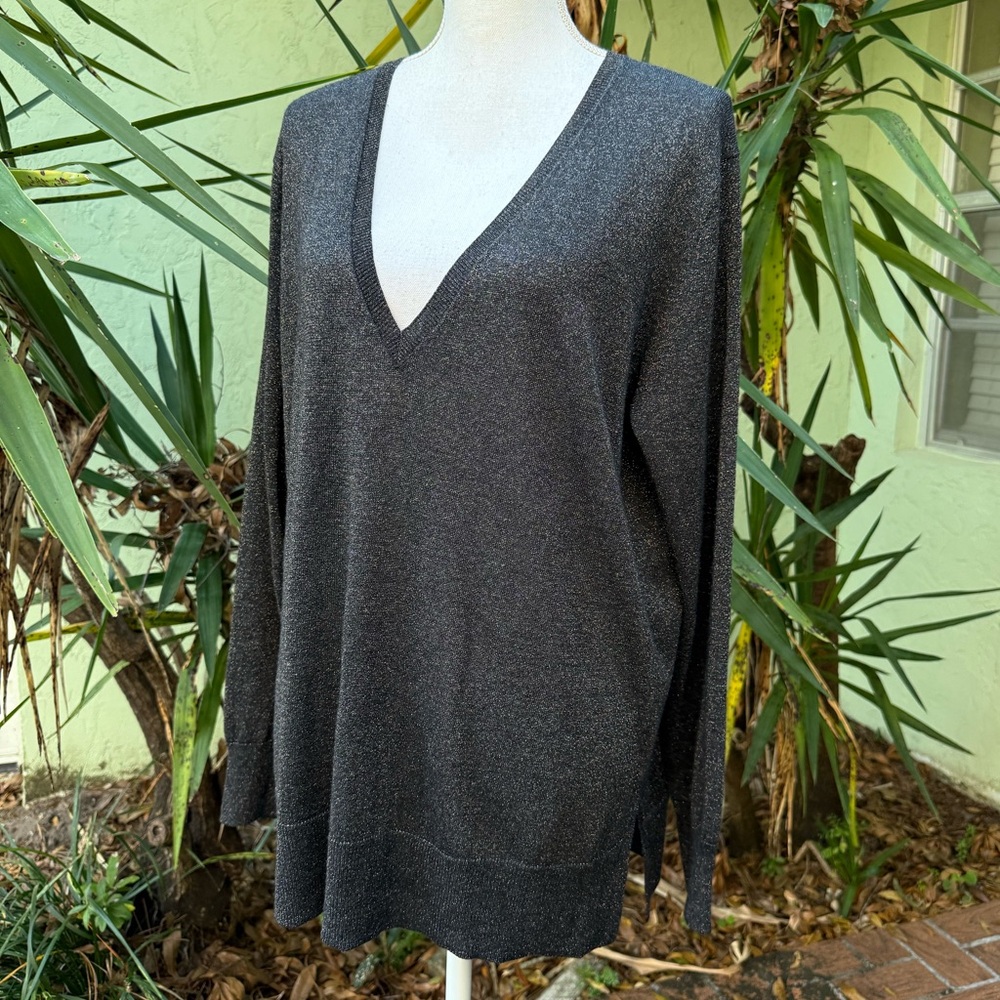 Black Shimmer V Neck Sweater
